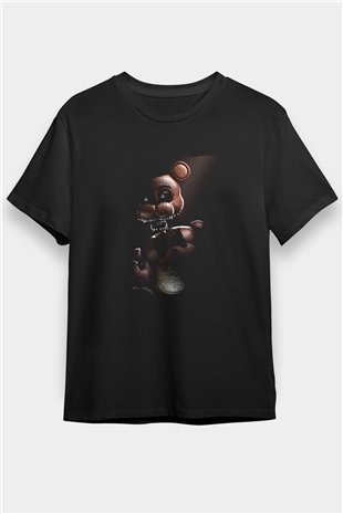 Five Nights At Freddy Baskılı Unisex Siyah Tişört - Tshirt