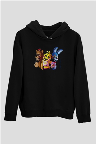 Five Nights At Freddy Baskılı Unisex Siyah Kapüşonlu Sweatshirt