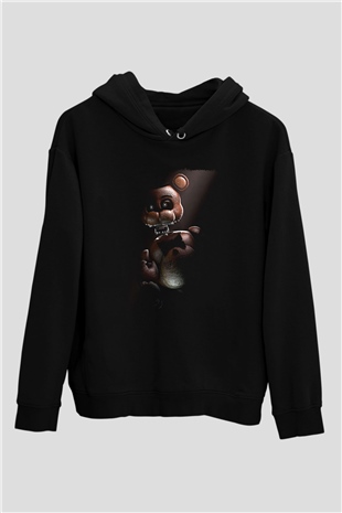 Five Nights At Freddy Baskılı Unisex Siyah Kapüşonlu Sweatshirt