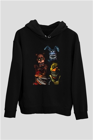 Five Nights At Freddy Baskılı Unisex Siyah Kapüşonlu Sweatshirt