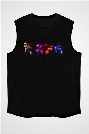 Five Nights At Freddy Baskılı Unisex Siyah Kolsuz Tişört - Tshirt