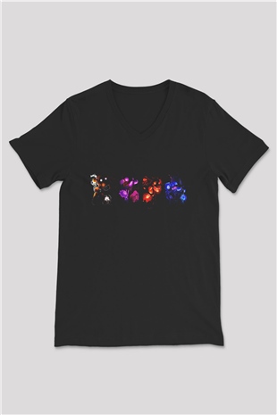 Five Nights At Freddy Baskılı Unisex Siyah V Yaka Tişört - Tshirt