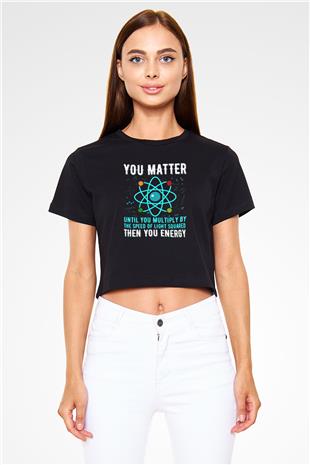 Fizik Atom Baskılı Crop Top Kadın Tİşört - Tshirt