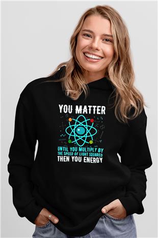Fizik Atom Baskılı Unisex Siyah Hoodie
