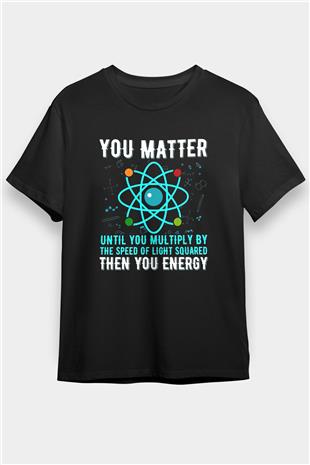 Fizik Atom Baskılı Unisex Siyah Tişört - Tshirt