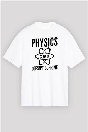 Fizik Atom Modeli Baskılı Unisex Oversize Beyaz Tişört - Tshirt