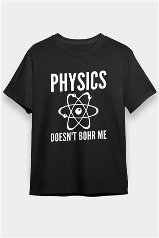 Fizik Atom Modeli Baskılı Unisex Siyah Tişört - Tshirt