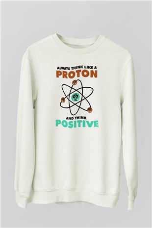 Fizik Atom Proton Pozitif Baskılı Unisex Ekru Sweatshirt