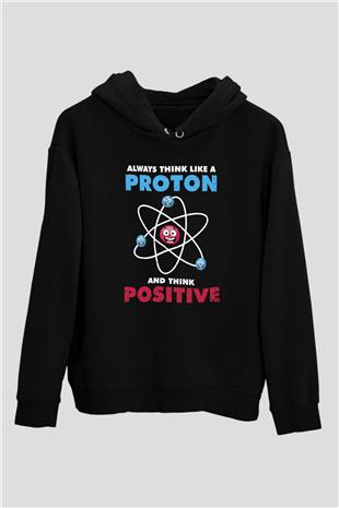 Fizik Atom Proton Pozitif Baskılı Unisex Siyah Hoodie