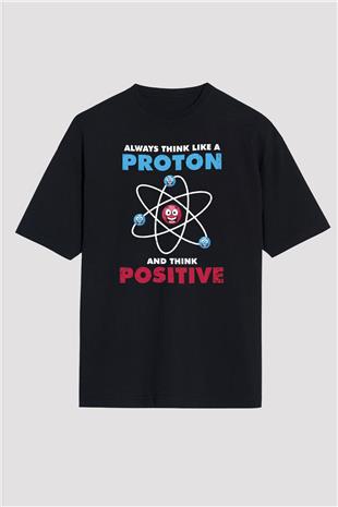 Fizik Atom Proton Pozitif Baskılı Unisex Oversize Tişört - Tshirt