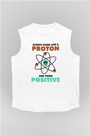 Fizik Atom Proton Pozitif Baskılı Unisex Kolsuz Beyaz Tişört - Tshirt