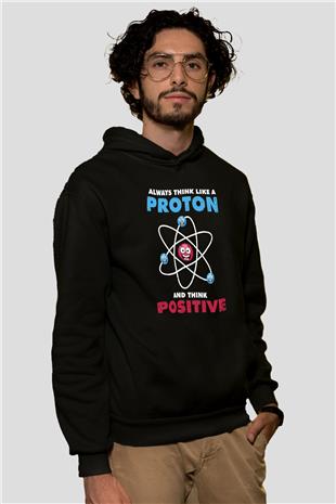 Fizik Atom Proton Pozitif Baskılı Unisex Siyah Hoodie