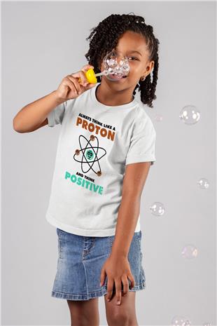 Fizik Atom Proton Pozitif Baskılı Unisex Beyaz Çocuk Tişörtü - Tshirt