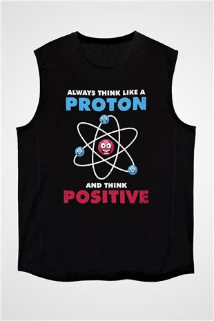 Fizik Atom Proton Pozitif Baskılı Unisex Kolsuz Siyah Tişört - Tshirt