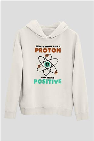 Fizik Atom Proton Pozitif Baskılı Unisex Ekru Hoodie