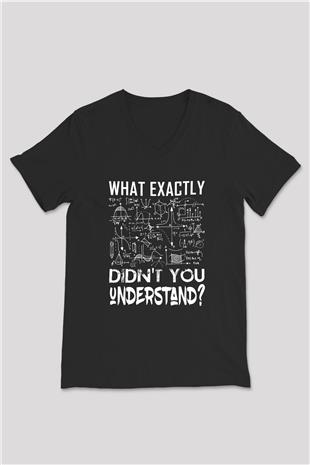 Fizik Denklemleri Baskılı Unisex V Yaka Siyah Tİşört - Tshirt