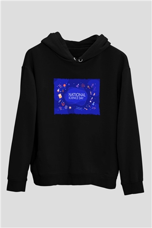 Fizik Kimya Biyoloji Sembolleri Ve Bilim Günü Baskılı Unisex Siyah Hoodie