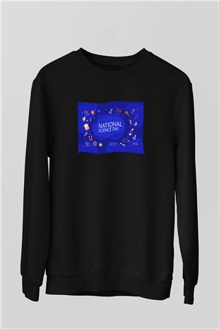 Fizik Kimya Biyoloji Sembolleri Ve Bilim Günü Baskılı Unisex Siyah Sweatshirt