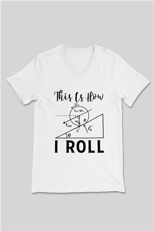 Fizik Mekanik Baskılı Unisex V Yaka Beyaz Tişört - Tshirt