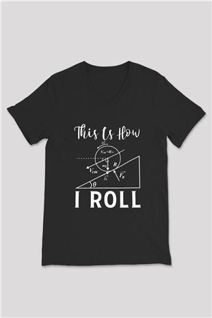Fizik Mekanik Baskılı Unisex V Yaka Siyah Tİşört - Tshirt
