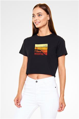 Fizik Potansiyel Baskılı Crop Top Kadın Tİşört - Tshirt