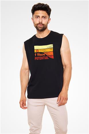Fizik Potansiyel Baskılı Unisex Kolsuz Siyah Tişört - Tshirt