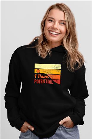 Fizik Potansiyel Baskılı Unisex Siyah Hoodie