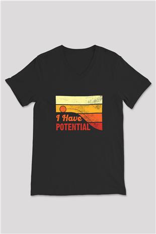 Fizik Potansiyel Baskılı Unisex V Yaka Siyah Tİşört - Tshirt