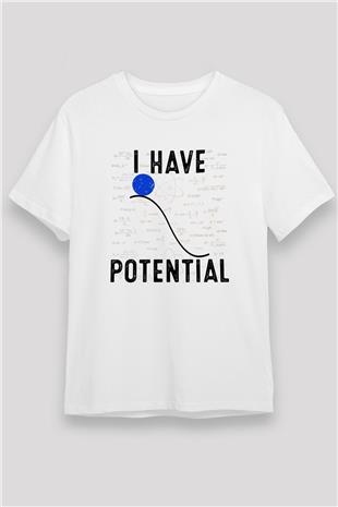 Fizik Potansiyel Enerji Baskılı Unisex Beyaz Tişört - Tshirt