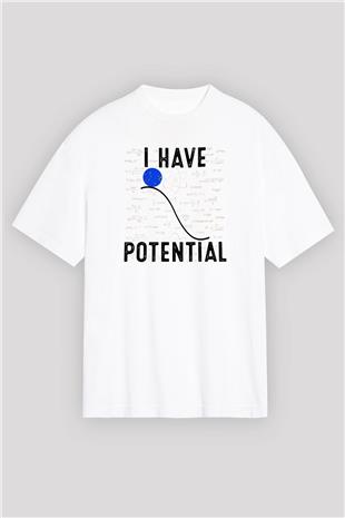 Fizik Potansiyel Enerji Baskılı Unisex Oversize Beyaz Tişört - Tshirt