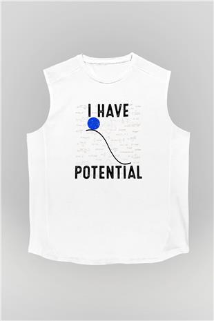 Fizik Potansiyel Enerji Baskılı Unisex Kolsuz Beyaz Tişört - Tshirt