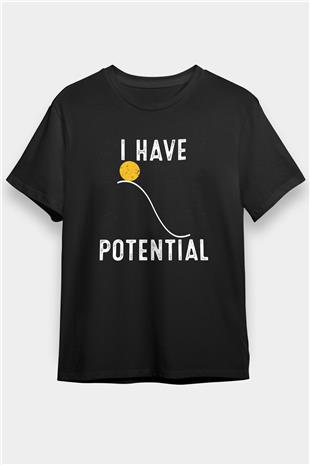Fizik Potansiyel Enerji Baskılı Unisex Siyah Tişört - Tshirt