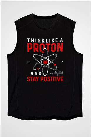 Fizik Proton Pozitif Baskılı Unisex Kolsuz Siyah Tişört - Tshirt