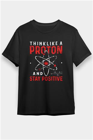 Fizik Proton Pozitif Baskılı Unisex Siyah Tişört - Tshirt