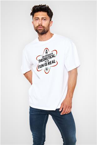 Fizik Teorik Baskılı Unisex Oversize Beyaz Tişört - Tshirt