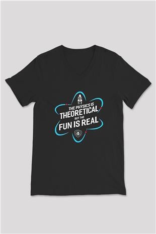 Fizik Teorik Baskılı Unisex V Yaka Siyah Tİşört - Tshirt