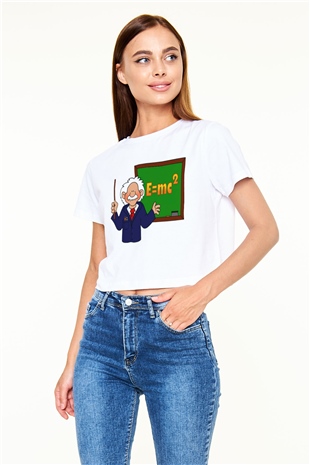 Fizikçi Beyaz Croptop Tişört