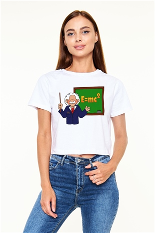 Fizikçi Beyaz Croptop Tişört