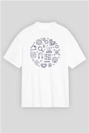 Fizikçi Beyaz Unisex Oversize Tişört T-Shirt