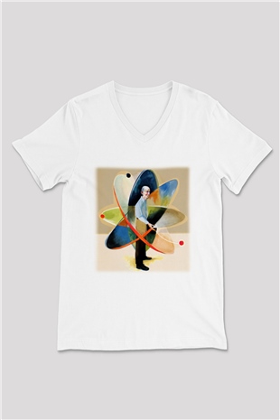 Fizikçi Beyaz Unisex V Yaka Tişört T-Shirt