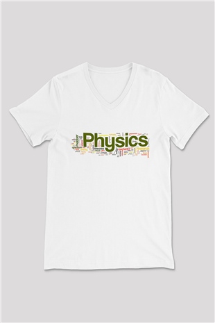 Fizikçi Beyaz Unisex V Yaka Tişört T-Shirt