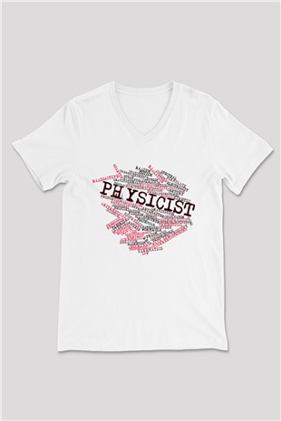 Fizikçi Beyaz Unisex V Yaka Tişört T-Shirt