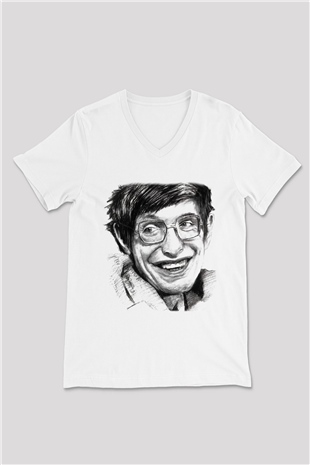 Fizikçi Beyaz Unisex V Yaka Tişört T-Shirt