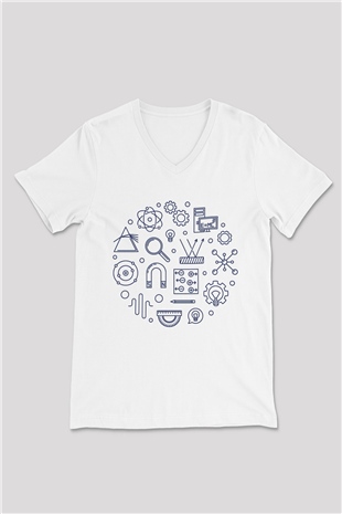 Fizikçi Beyaz Unisex V Yaka Tişört T-Shirt