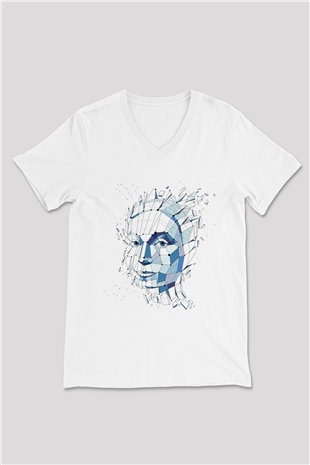 Fizyonomist Beyaz Unisex V Yaka Tişört T-Shirt