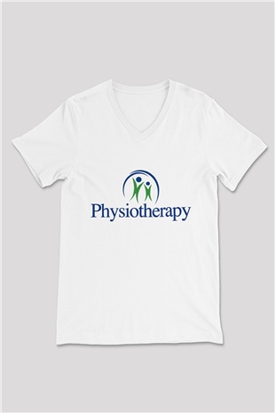 Fizyoterapist Beyaz Unisex V Yaka Tişört T-Shirt