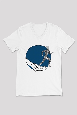Fizyoterapist Beyaz Unisex V Yaka Tişört T-Shirt