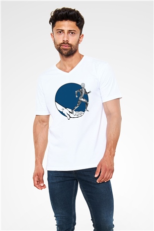 Fizyoterapist Beyaz Unisex V Yaka Tişört T-Shirt