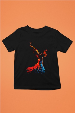 Flamenko Baskılı Siyah Unisex Çocuk Tişört