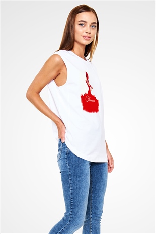 Flamenko Beyaz Unisex Kolsuz Tişört